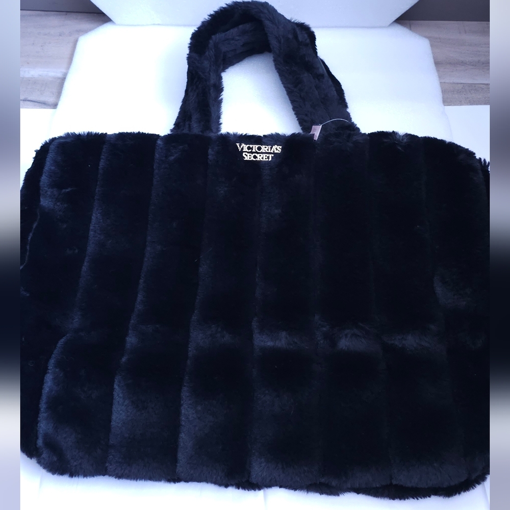 Victoria's Secret Black Faux Fur Tote Bag
